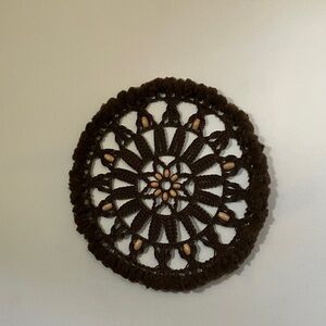 Vintage Midcentury Macrame Sundial Wall Art Large Handmade Collectible Brown